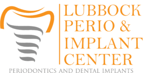 Lubbock Perio & Implant Center logo featuring stylized tooth with periodontics and dental implants text.