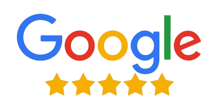 Google logo with five gold stars indicating excellent customer reviews for Lubbock Perio & Implant Center