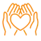 Two hands cradling a heart symbol, representing compassionate dental care and patient support.