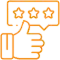 Thumbs up hand with star rating above, representing positive review or customer satisfaction feedback.